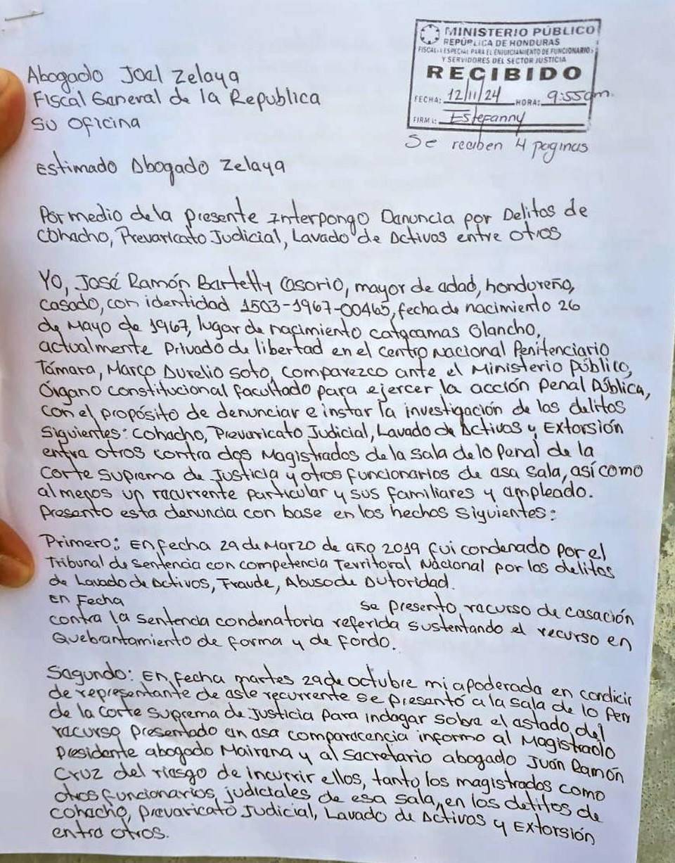 Carta íntegra donde Ramón Bertetty denuncia a magistrados por recibir coimas