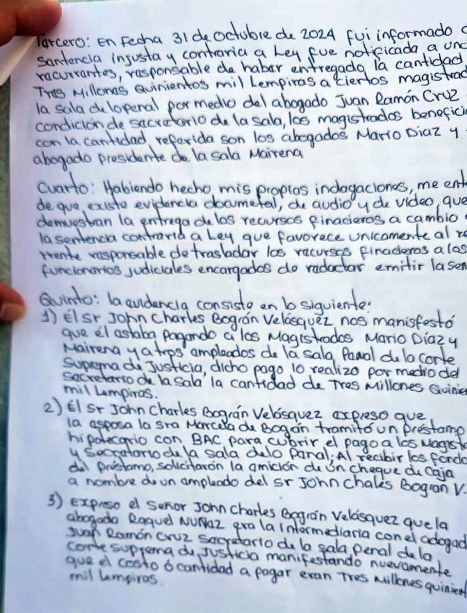 Carta íntegra donde Ramón Bertetty denuncia a magistrados por recibir coimas