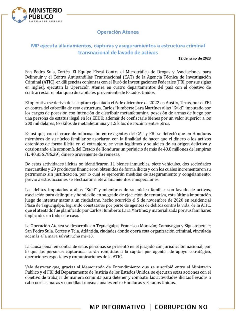 Ejecutan allanamientos de bienes ligados a Carlos Humberto Lara en Honduras