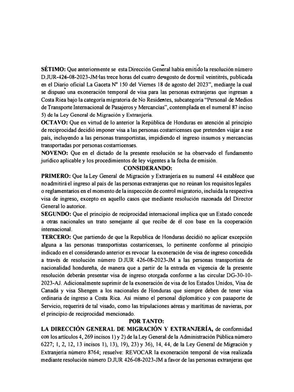 Costa Rica elimina excepciones de visado a hondureños