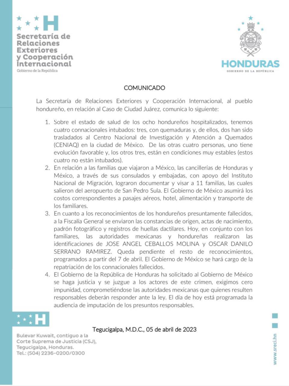 ¿Cuál es el estado de salud de los hondureños hospitalizados en México tras incendio en Ciudad Juárez?