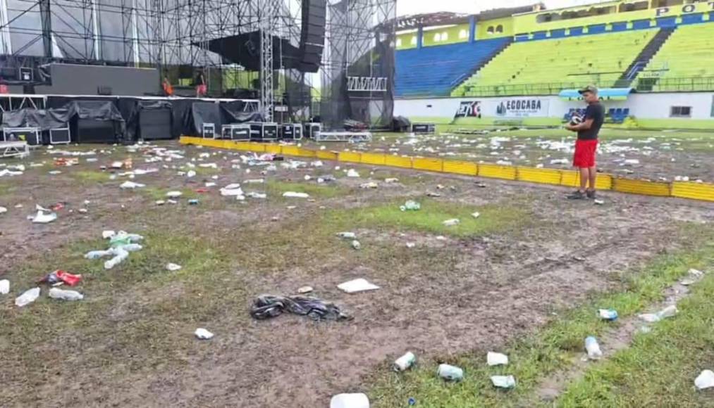 Cancha del estadio de Juticalpa quedó en pésimo estado luego de un concierto