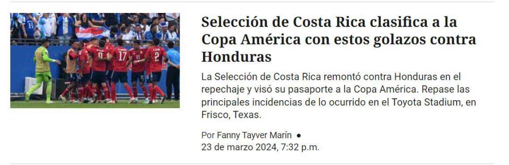 ”Papá a la Copa América”: Prensa tica destaca triunfo de Costa Rica sobre Honduras