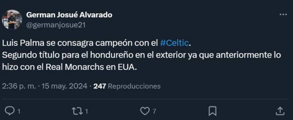 Prensa hondureña se rinde ante Luis Palma, campeón con el Celtic de Escocia