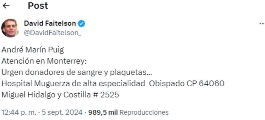 David Faitelson pide ayuda para salvar a André Marín