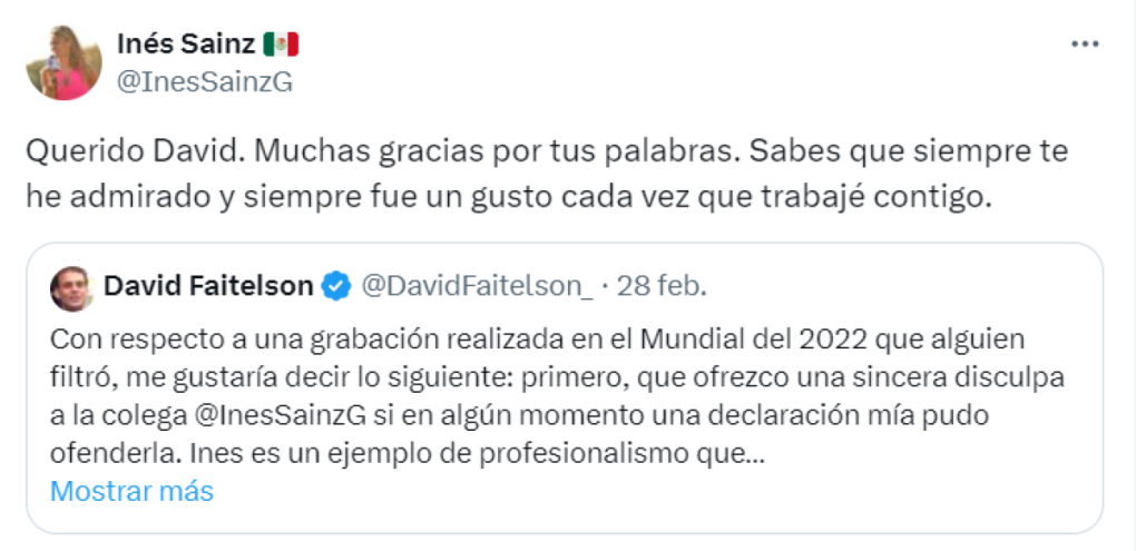 Inés Sainz le responde a Faitelson, Martinoli, Luis García y José Ramón