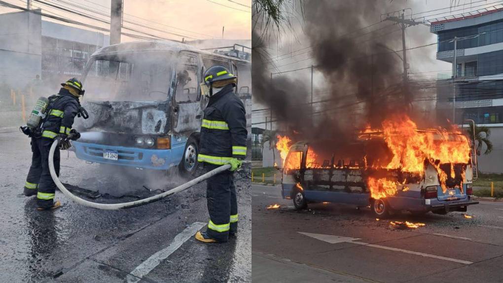 Mano criminal, incendio y protesta: así quemaron el bus “rapidito” en el bulevar Suyapa