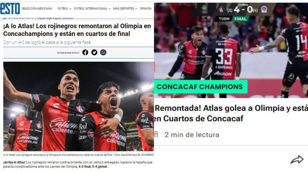 Prensa mexicana califica de “heroica” la remontada del Atlas ante el Olimpia en Concachampions