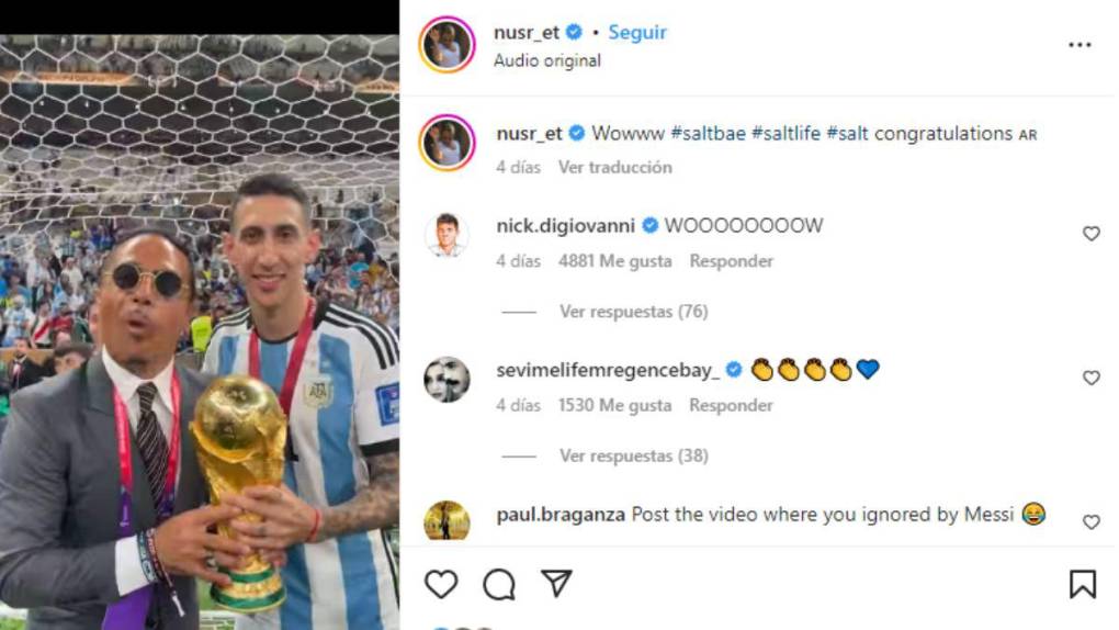 FIFA investiga a chef Salt Bae por colarse en la celebración de Argentina