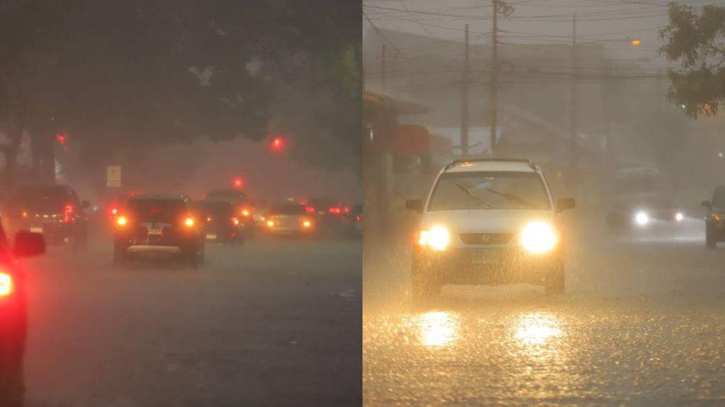 Torrenciales aguaceros y calles inundadas: las imágenes de las lluvias en San Pedro Sula