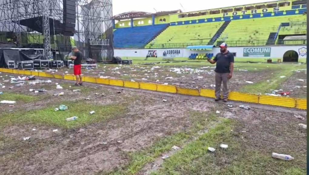 Cancha del estadio de Juticalpa quedó en pésimo estado luego de un concierto