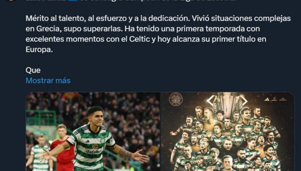 Prensa hondureña se rinde ante Luis Palma, campeón con el Celtic de Escocia