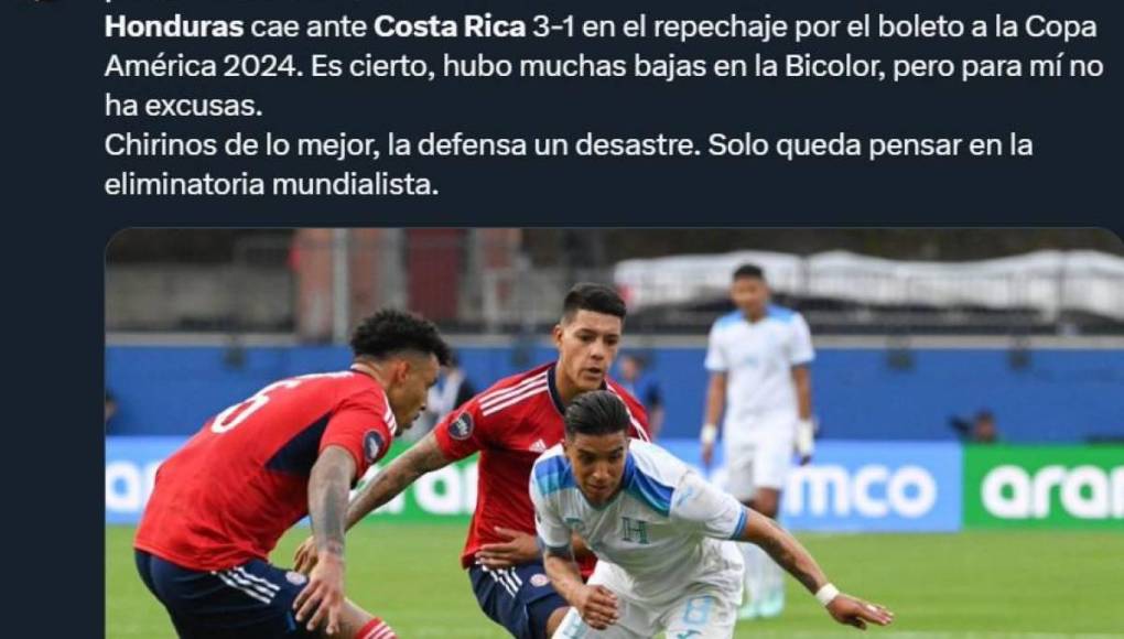 Lo que dicen los periodistas tras derrota de Honduras ante Costa Rica en repechaje de Copa América