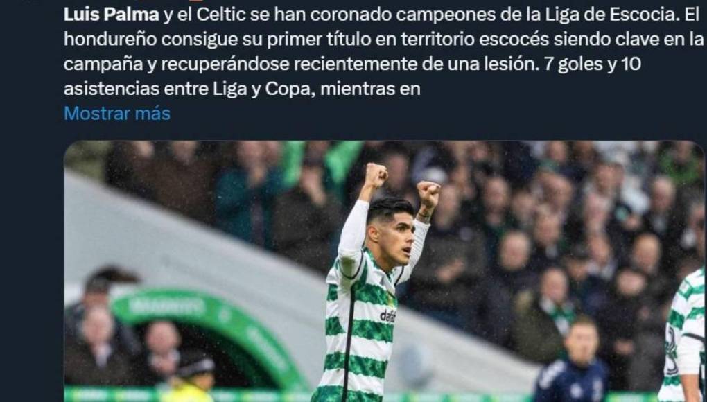 Prensa hondureña se rinde ante Luis Palma, campeón con el Celtic de Escocia