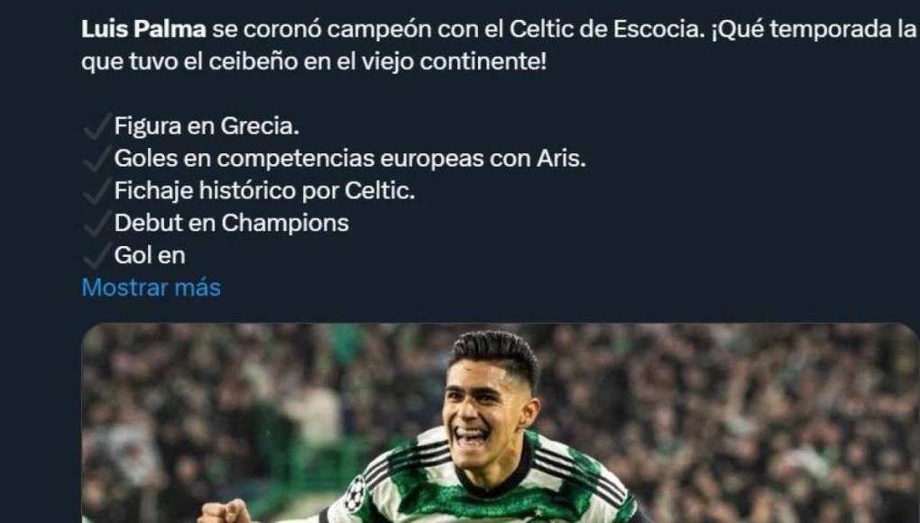 Prensa hondureña se rinde ante Luis Palma, campeón con el Celtic de Escocia