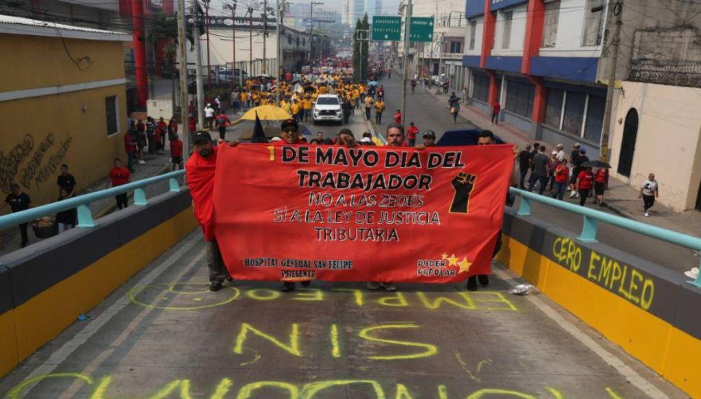 Las mejores imágenes de la marcha del Día del Trabajo en Tegucigalpa