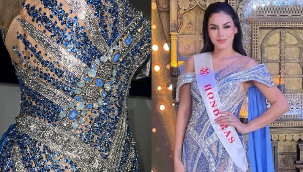 El deslumbrante vestido de Miss Honduras Mundo en la gala final brilla con cristalería azul