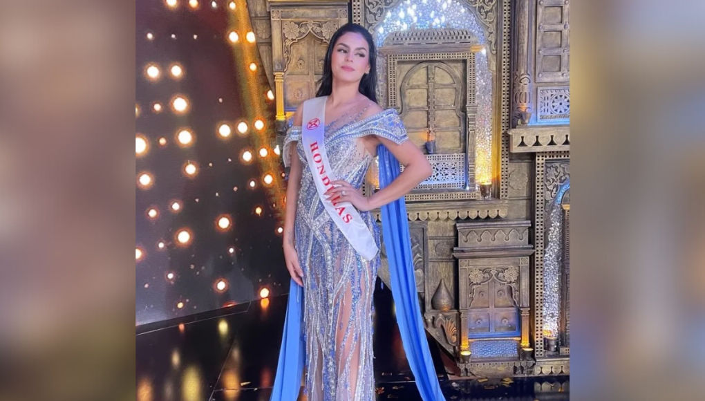 El deslumbrante vestido de Miss Honduras Mundo en la gala final brilla con cristalería azul