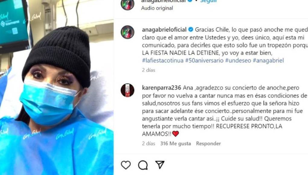 Ana Gabriel habla desde el hospital tras brindar concierto en Chile: Esto es lo que se sabe