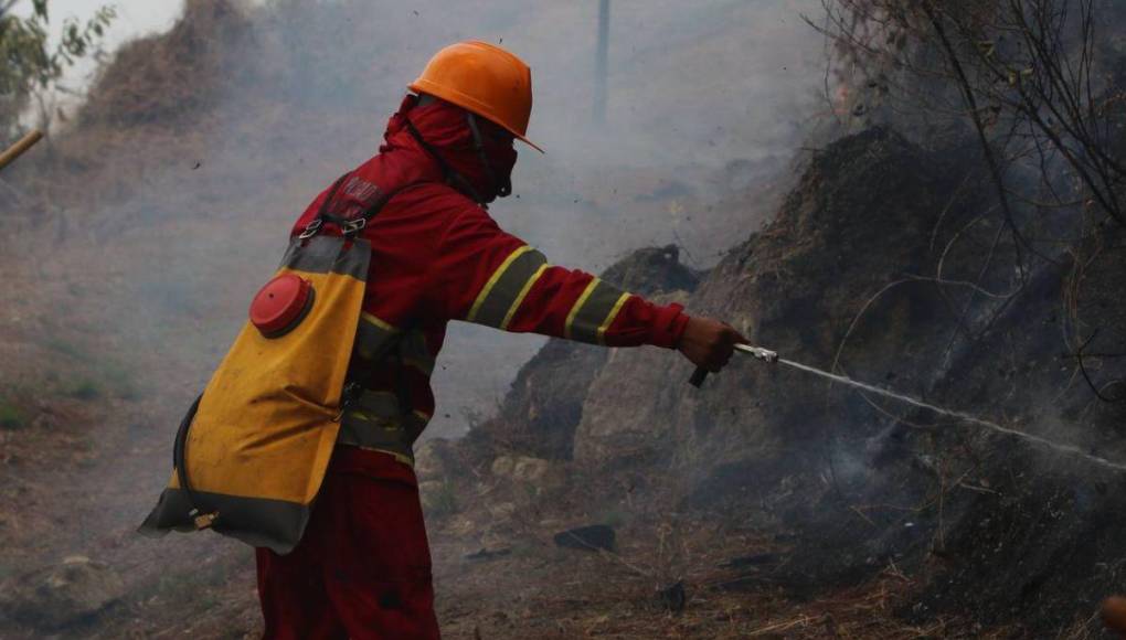 Cansados y sofocados: militares y bomberos trabajan sin cesar para apagar incendio en La Tigra