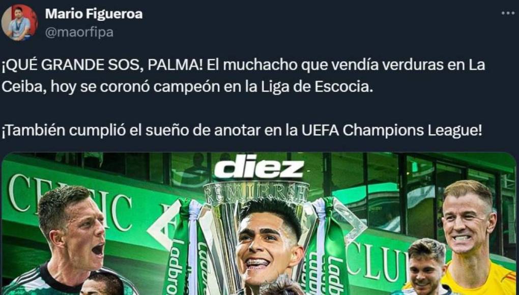 Prensa hondureña se rinde ante Luis Palma, campeón con el Celtic de Escocia