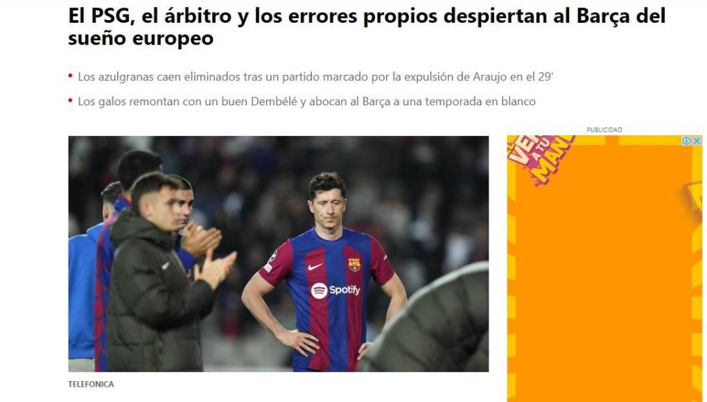 Así reaccionaron los medios tras eliminación del Barcelona ante PSG en Champions