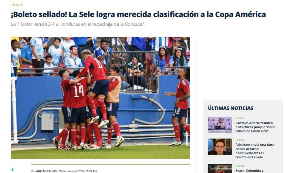 ”Papá a la Copa América”: Prensa tica destaca triunfo de Costa Rica sobre Honduras