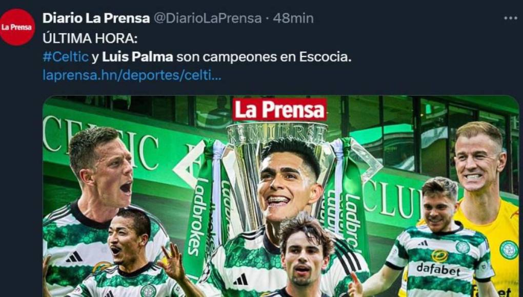 Prensa hondureña se rinde ante Luis Palma, campeón con el Celtic de Escocia