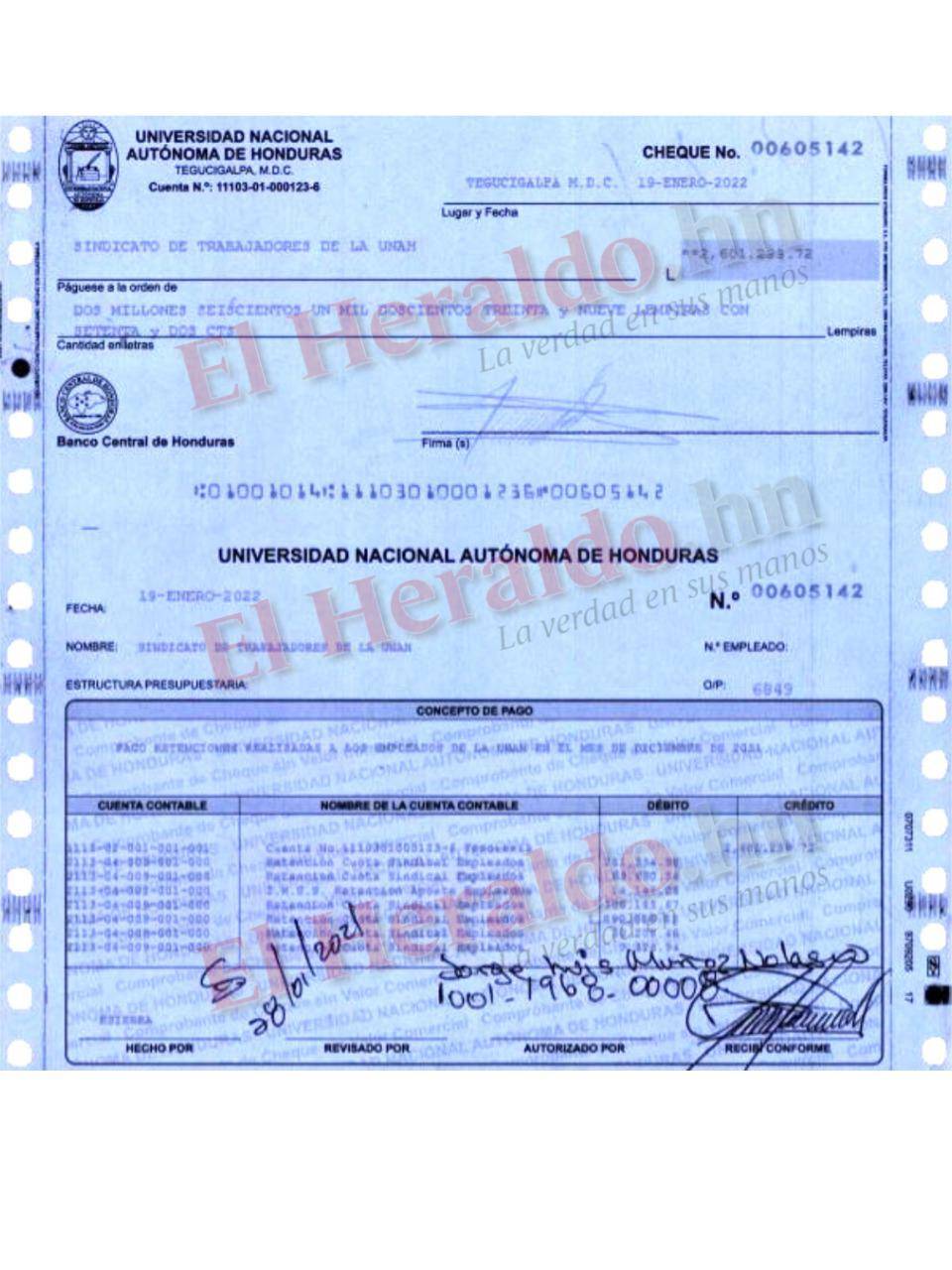 $!La Unidad Investigativa de El Heraldo Plus accedió mediante una solicitud de información al IAIP a los cheques que la UNAH ha desembolsado al Sitraunah por más de 100 millones de lempiras.