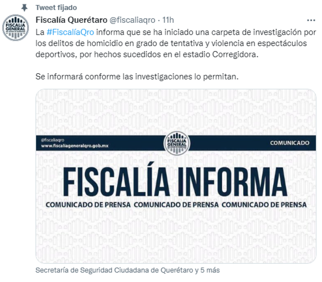 Esta fue la publicación de la Fiscalía.