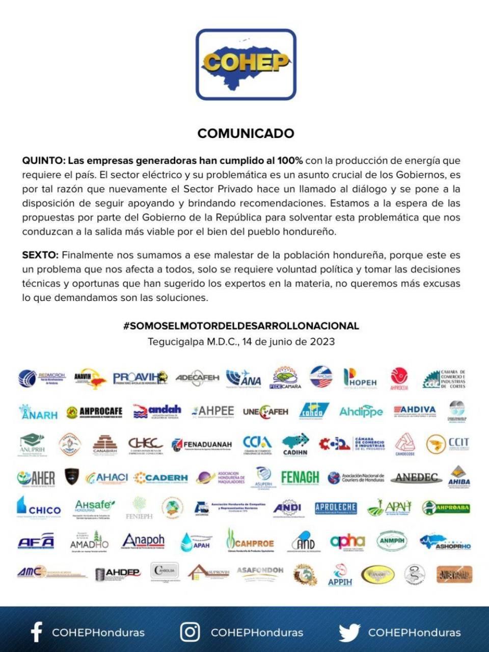 Empresas generadoras cumplen, pero crisis energética se atribuye a decisiones gubernamentales, según Cohep