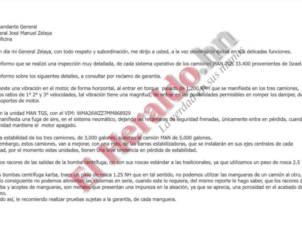 La Unidad Investigativa de EL HERALDO Plus tuvo acceso a correos electrónicos donde se comunicó al comandante general de los Bomberos, José Manuel Zelaya, las deficiencias de los camiones.