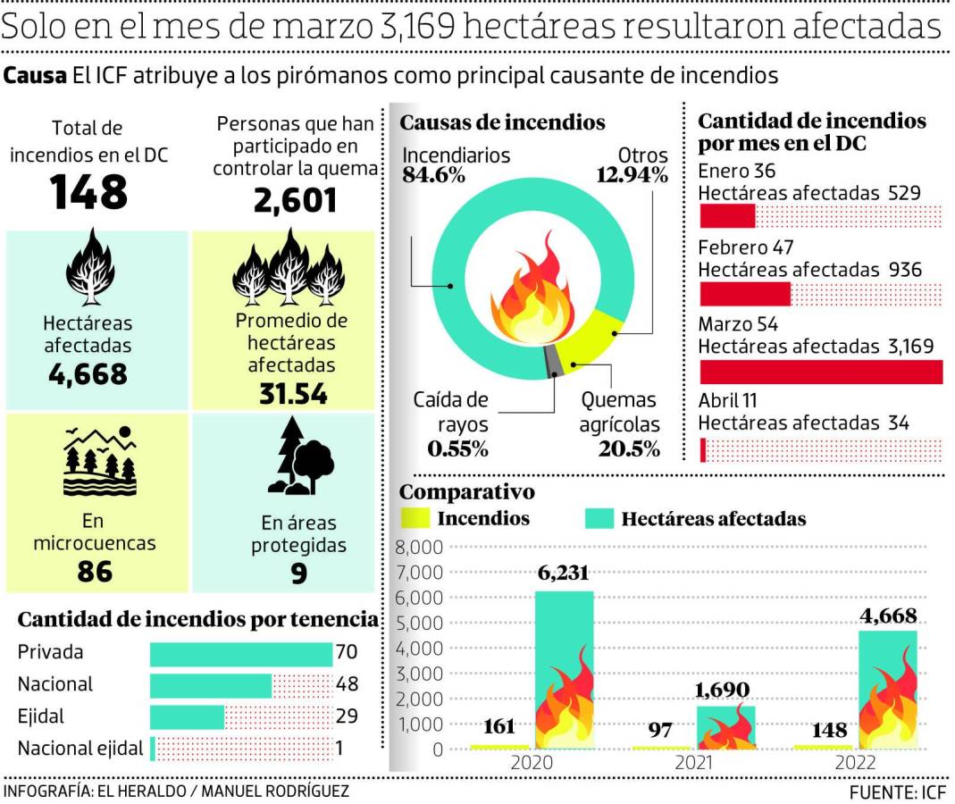 Hectáreas afectadas por incendios forestales aumentaron en un 176%