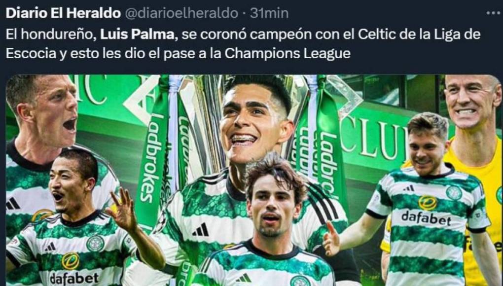 Prensa hondureña se rinde ante Luis Palma, campeón con el Celtic de Escocia