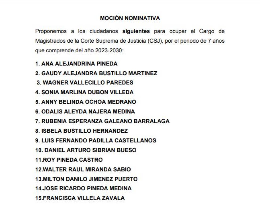 Esta es la nomina de candidatos presentada por el Partido Nacional.