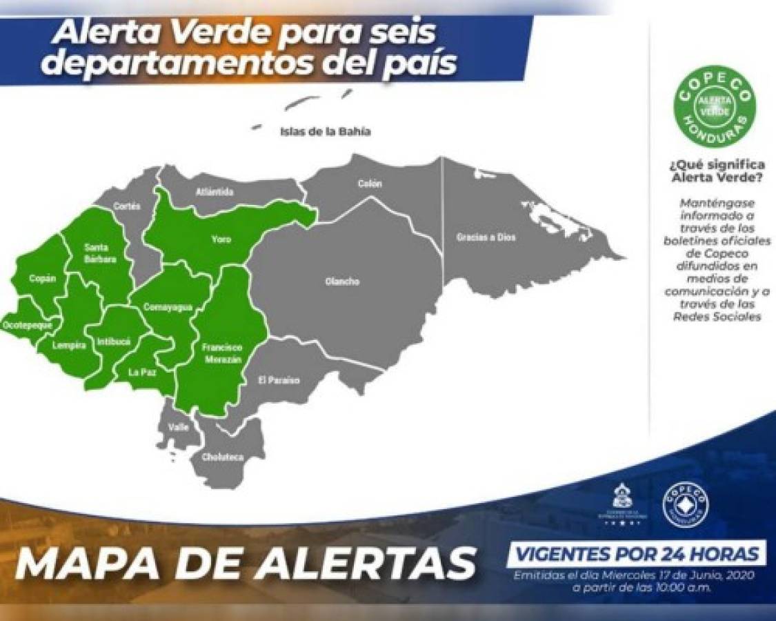 Estos son los departamentos que se verán afectados por las lluvias, según el pronóstico de Copeco.