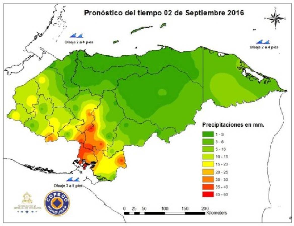 Pronostico del tiempo para este viernes elaborado por el Centro de Estudios Atmosféricos, Oceanográficos y Sísmicos de Copeco.