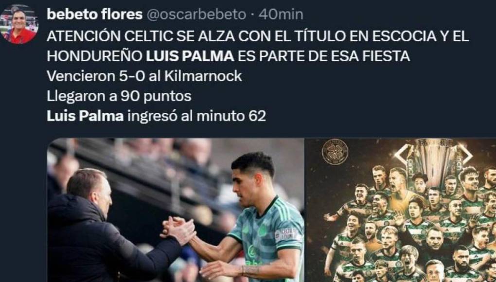 Prensa hondureña se rinde ante Luis Palma, campeón con el Celtic de Escocia