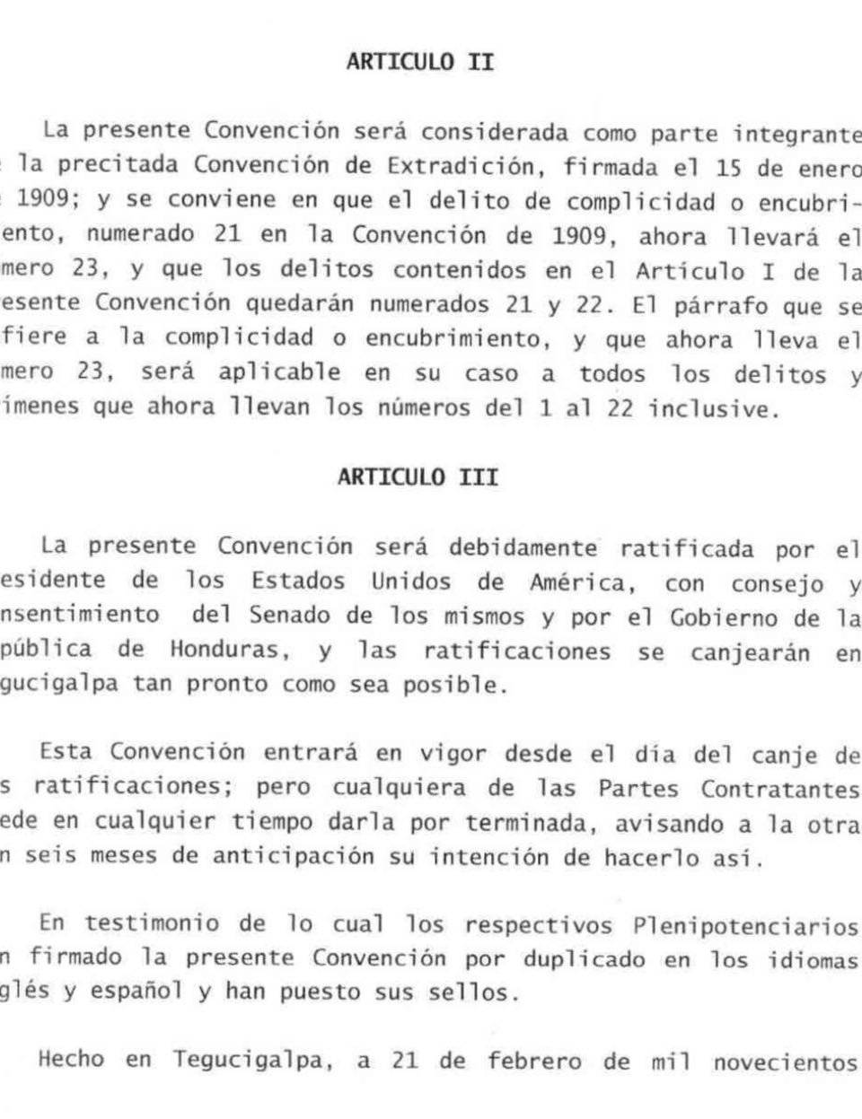 ¿Qué es y en qué consiste el tratado de extradición suscrito por Honduras y EUA?