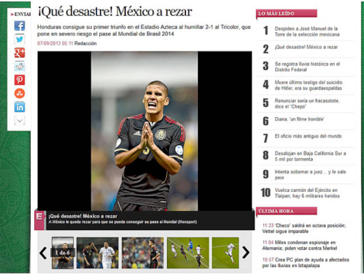 Prensa mexicana destaca el 'aztecazo' de Honduras