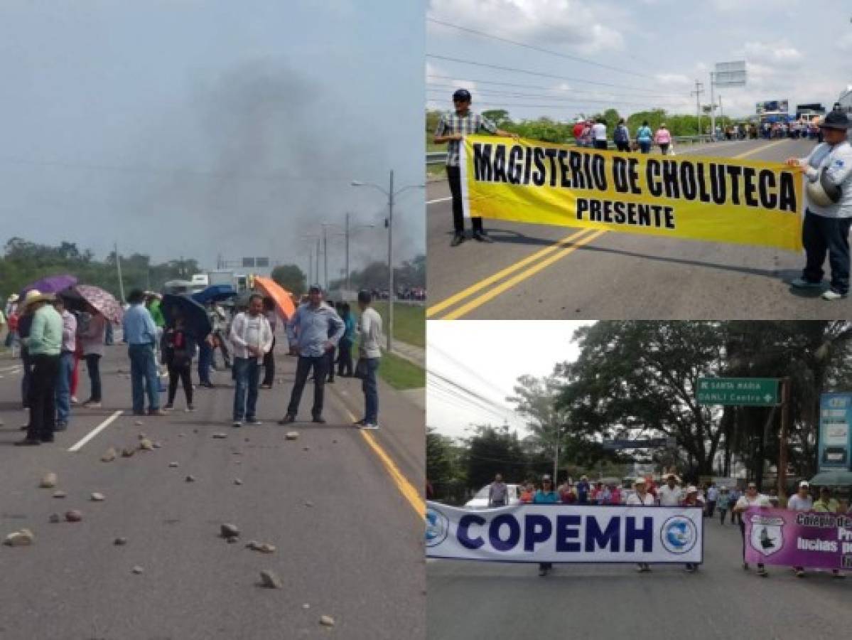 Maestros bloquean varias carreteras en la zona sur, centro y oriente de Honduras