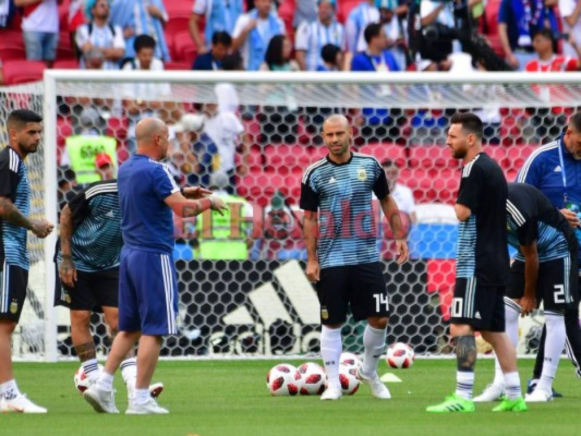 El calentamiento de Argentina previo a su duelo con Francia en los octavos de Rusia 2018