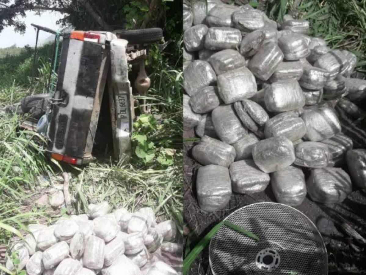 Accidente vehicular deja al descubierto al menos 100 paquetes de supuesta marihuana