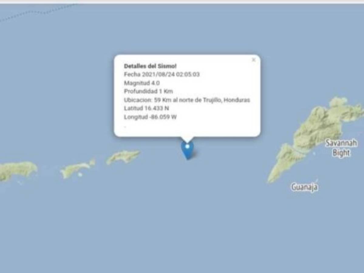 Sismo de 4.0 grados sacude Roatán y Guanaja