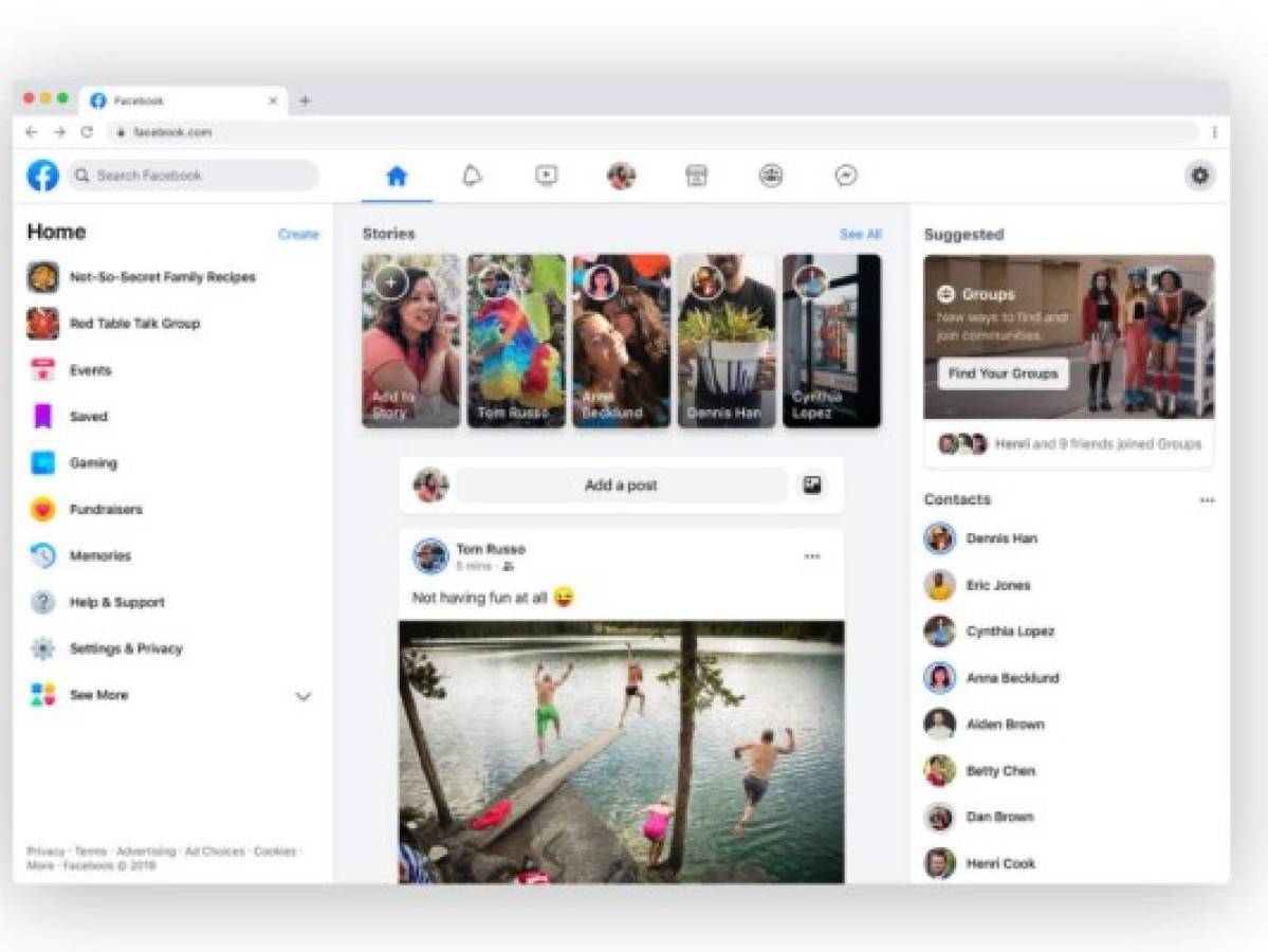El nuevo resideño de Facebook que elimina el color azul de su barra principal y da prioridad a los grupos