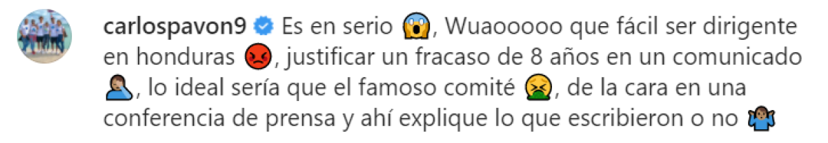 Carlos Pavón tras fracaso de la H: “Que fácil ser dirigente en Honduras”