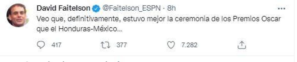 David Faitelson: “Estuvieron mejor los Premios Oscar que el Honduras-México”