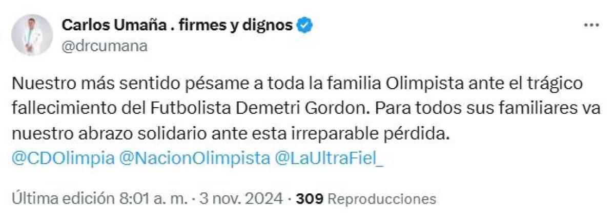 Prensa deportiva y jugadores reaccionan a muerte de Demetri Gordon, jugador del Olimpia