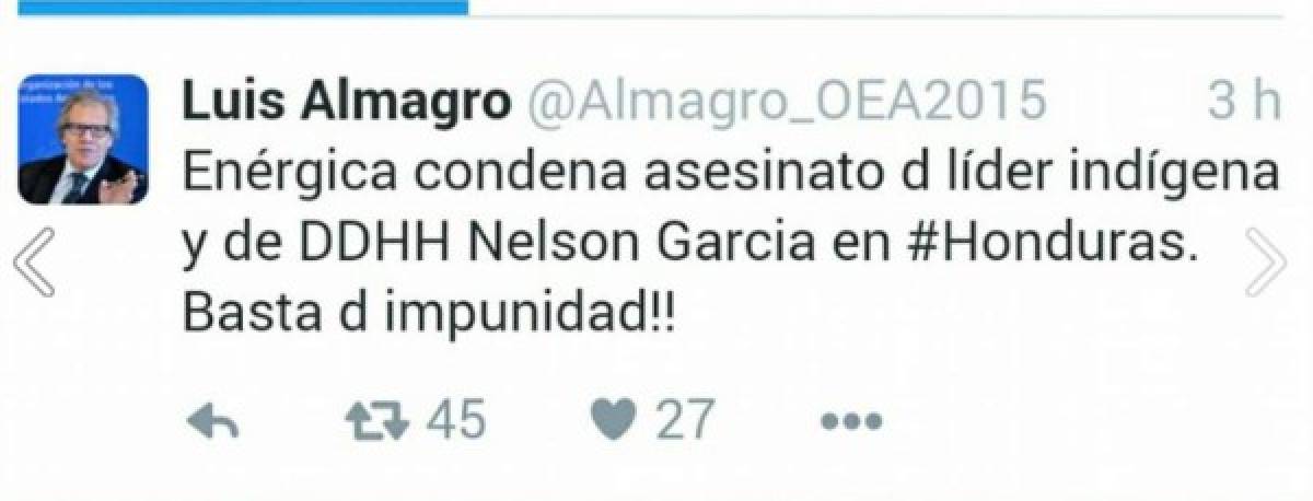 La publicación de Almagro en la red social donde condena lo sucedido.