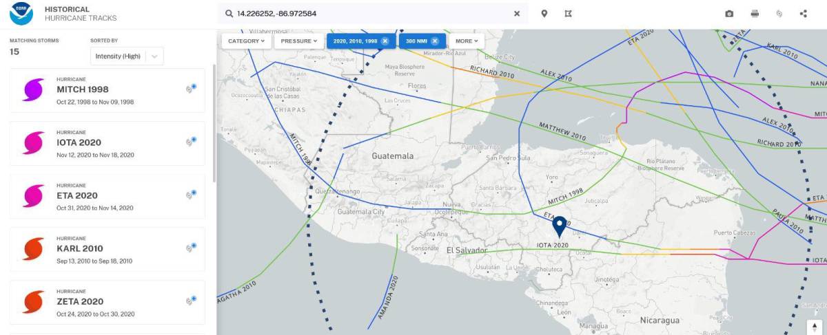 Estas han sido las rutas de las tormentan tropicales y huracanes que han impactado en Honduras y que podrían repetirse este 2024.